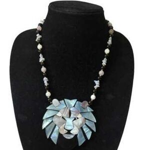 Lee Sands Mother Of Pearl Elegant Mosaic Lion Pendant Necklace
